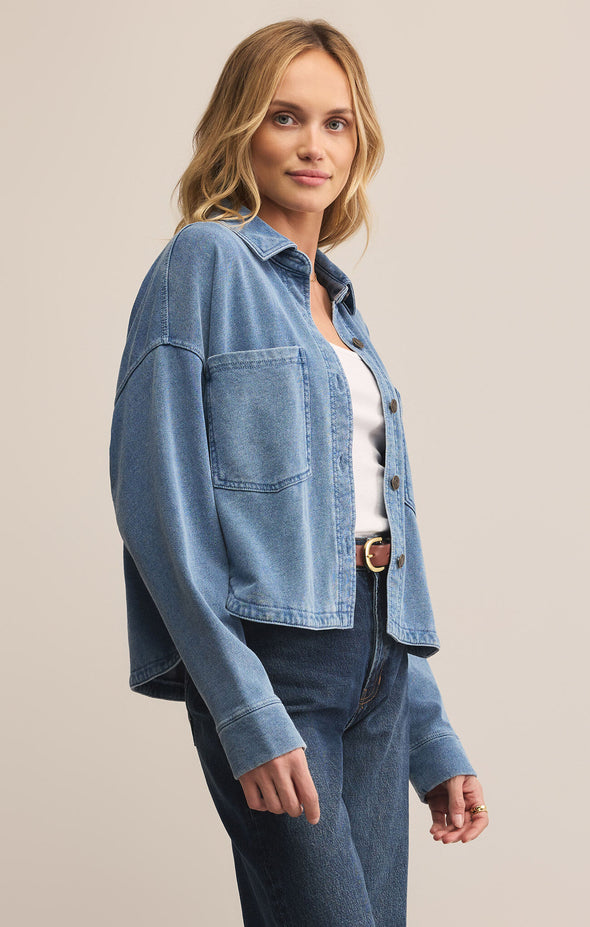 ALL DAY CROPPED KNIT DENIM JACKET
