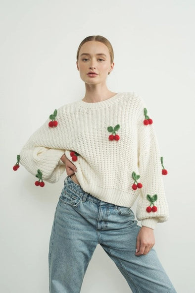 CHERRY SWEATER - WHITE