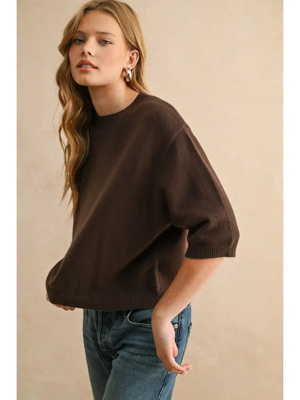JOSIE SWEATER TOP - BROWN