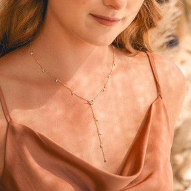 BEADED LARIAT - WHITE