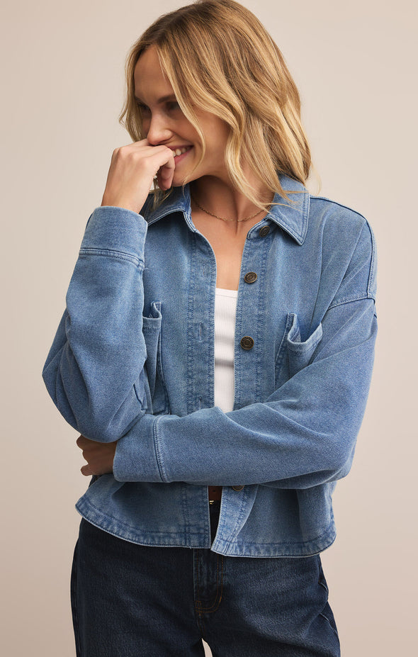 ALL DAY CROPPED KNIT DENIM JACKET