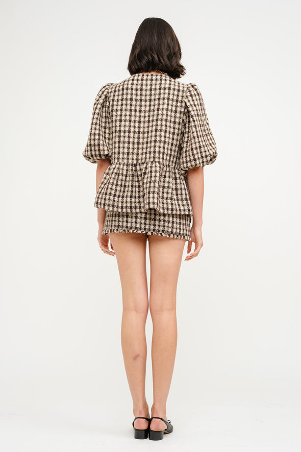 NORAH TOP - BROWN TWEED