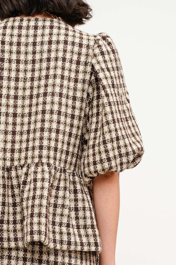 NORAH TOP - BROWN TWEED