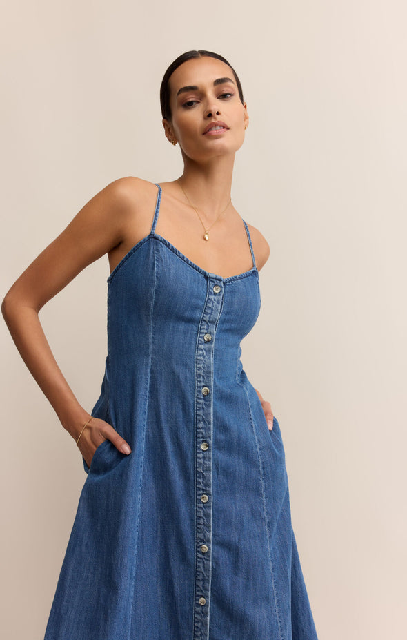 ANGEL EYES DENIM MIDI DRESS